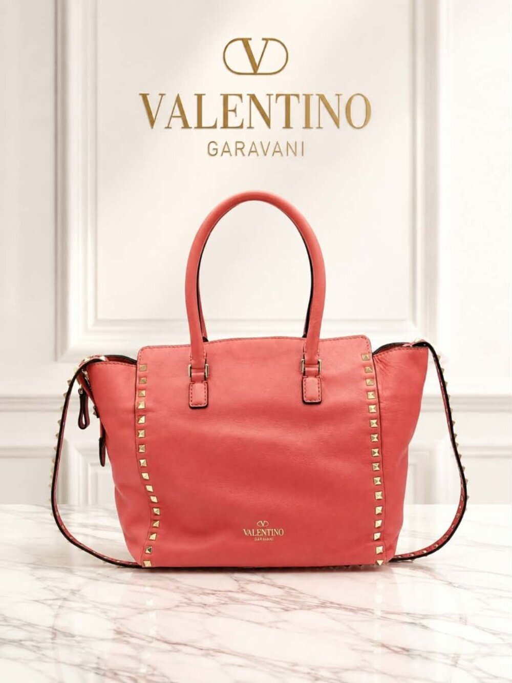 Authentic Valentino Rockstud Leather Tote Satchel Crossbody Luxury Handbag